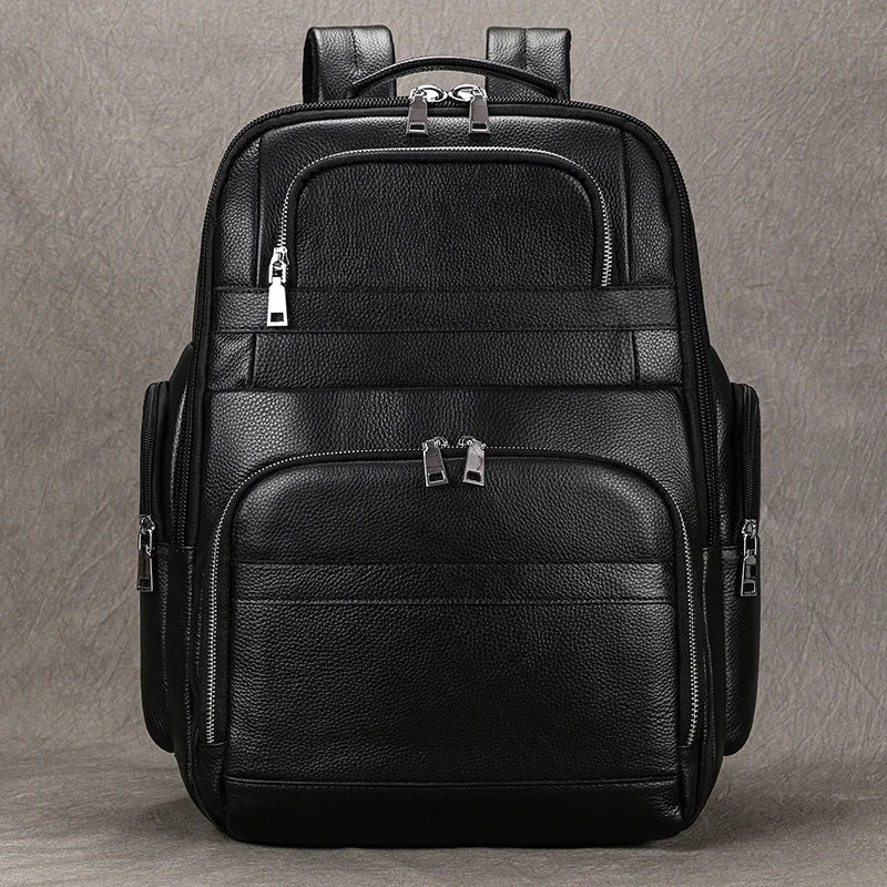 Black Leather Travel Backpack